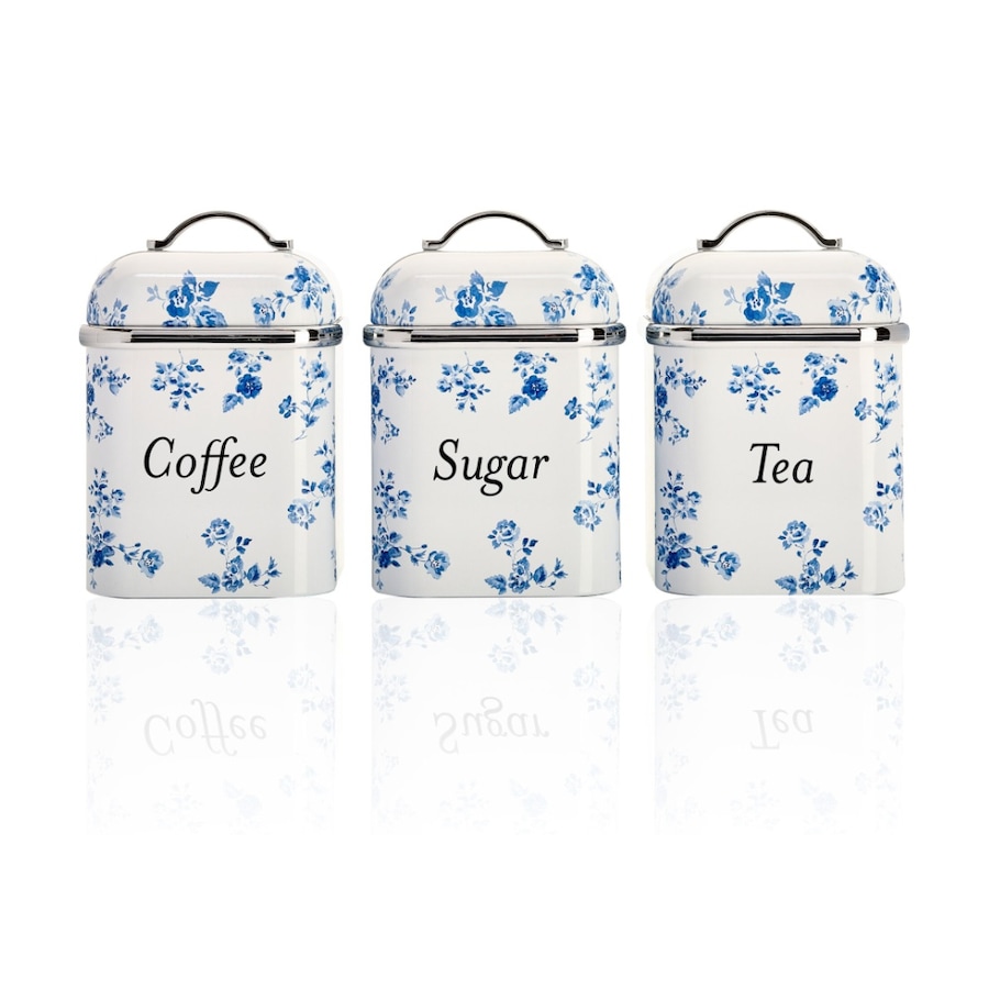 3pc Laura Ashley Canister Set S/S Easy Clean China Rose with Lid White