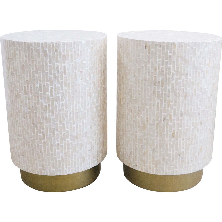 3pc LVD Capiz Wooden Console + Side Tables Set 120x80cm/35x51cm Shimmer White