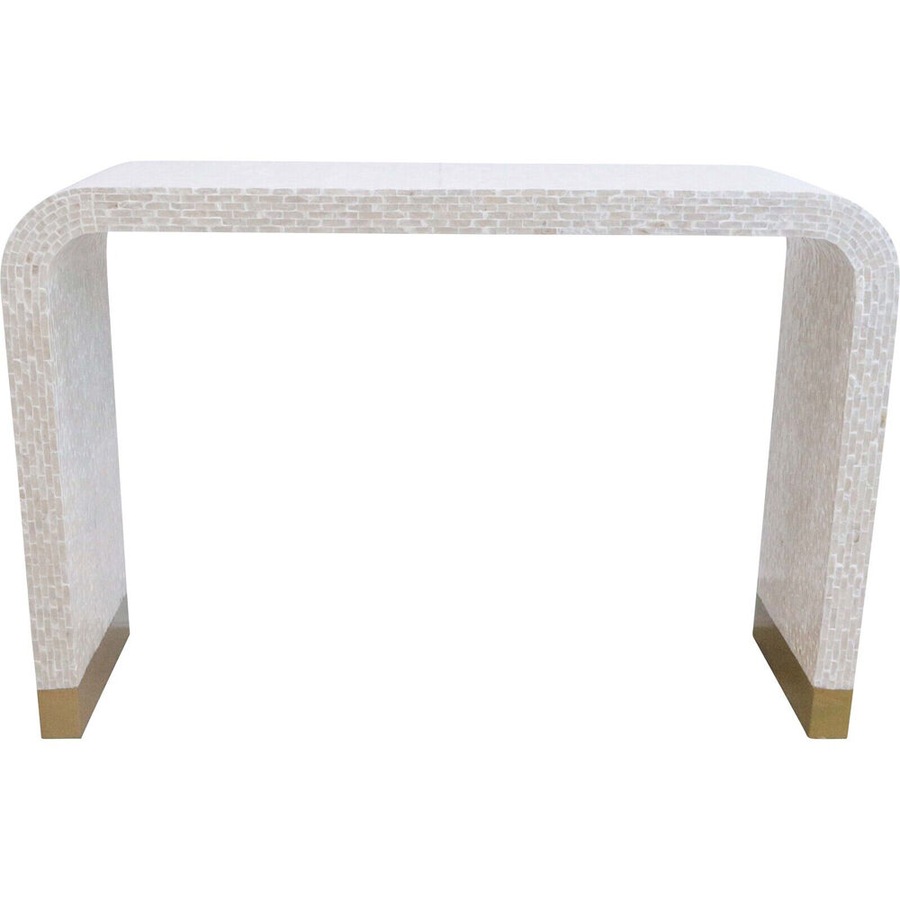3pc LVD Capiz Wooden Console + Side Tables Set 120x80cm/35x51cm Shimmer White