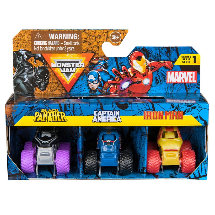 3pc Mini Monster Jam Marvel Trucks Set with Iconic Heroes Kids/Children 3y+