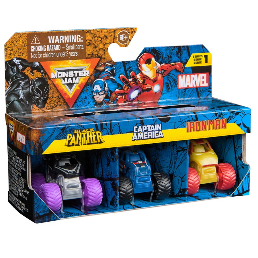 3pc Mini Monster Jam Marvel Trucks Set with Iconic Heroes Kids/Children 3y+