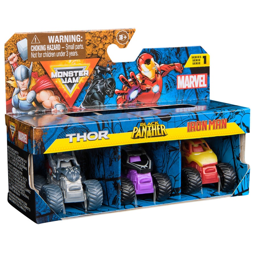 3pc Mini Monster Jam Marvel Trucks Set with Iconic Heroes Kids/Children 3y+