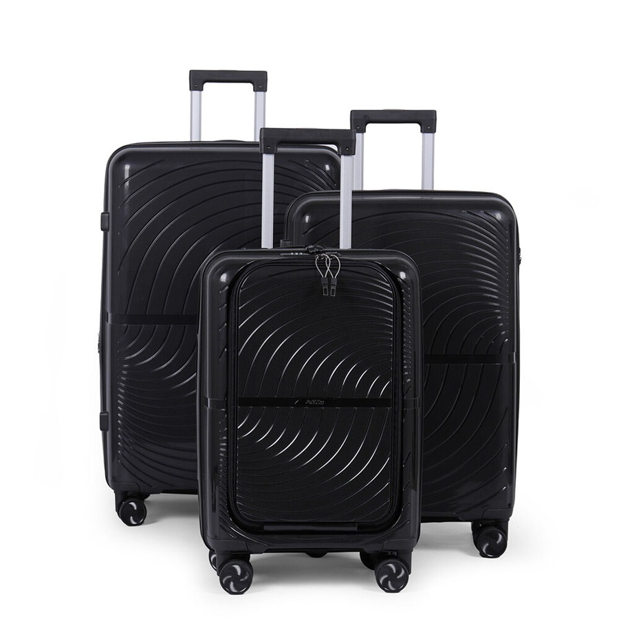 3pc Paklite Solar Travel Luggage Set Suitcase Lightweight Expandable Black