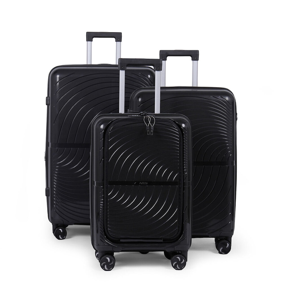 3pc Paklite Solar Travel Luggage Set Suitcase Lightweight Expandable Black