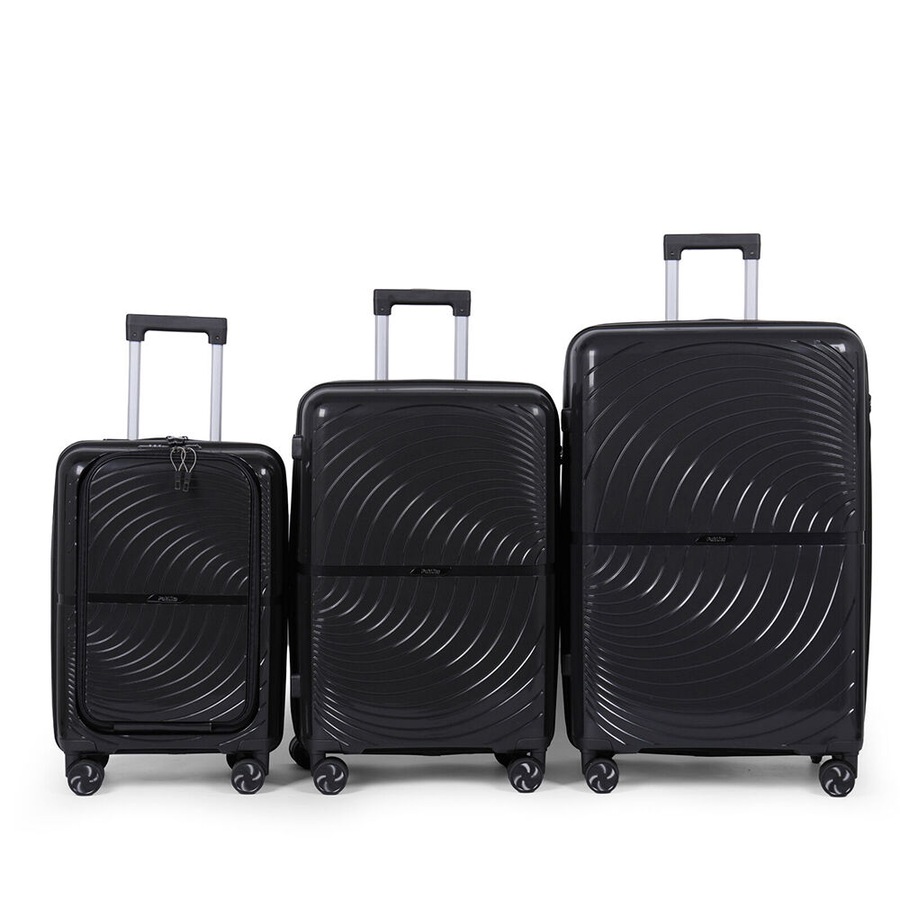 3pc Paklite Solar Travel Luggage Set Suitcase Lightweight Expandable Black
