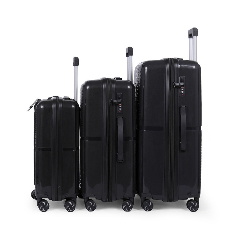 3pc Paklite Solar Travel Luggage Set Suitcase Lightweight Expandable Black