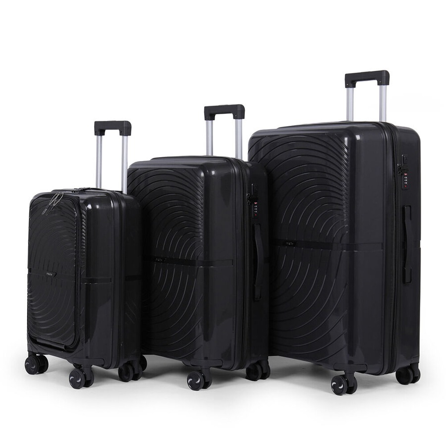 3pc Paklite Solar Travel Luggage Set Suitcase Lightweight Expandable Black