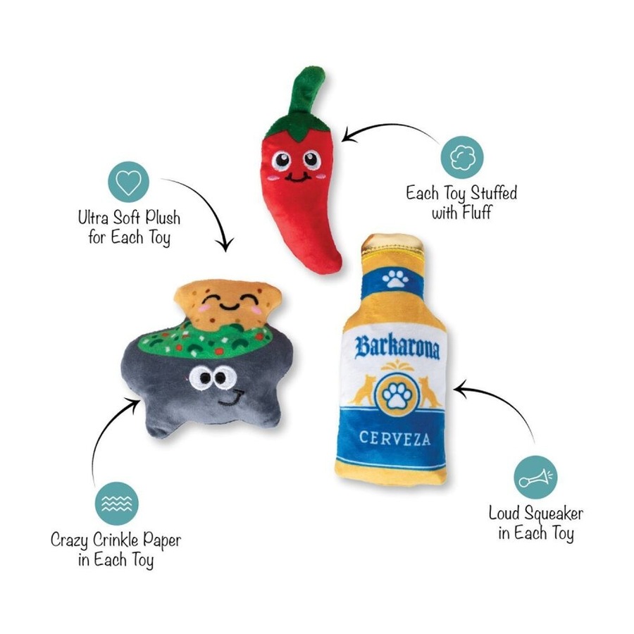 3pc Petshop By Fringe Studio Happy Hour Beer & Dip Small Dog Toys Set