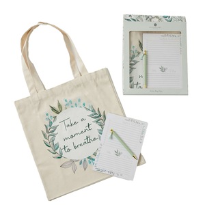 3pc Pilbeam Living Clarity Cotton Tote Bag/Notepad Paper/Pen Stationery Gift Set