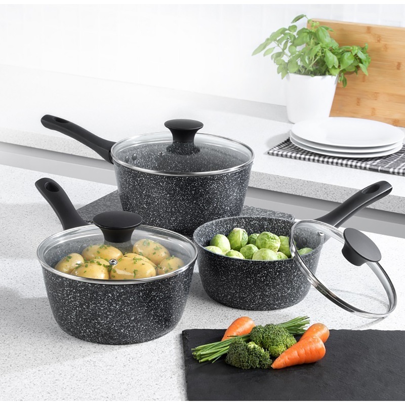 3pc Salter Megastone 16/18/20cm Saucepan Induction/Gas Cookware Pot Set