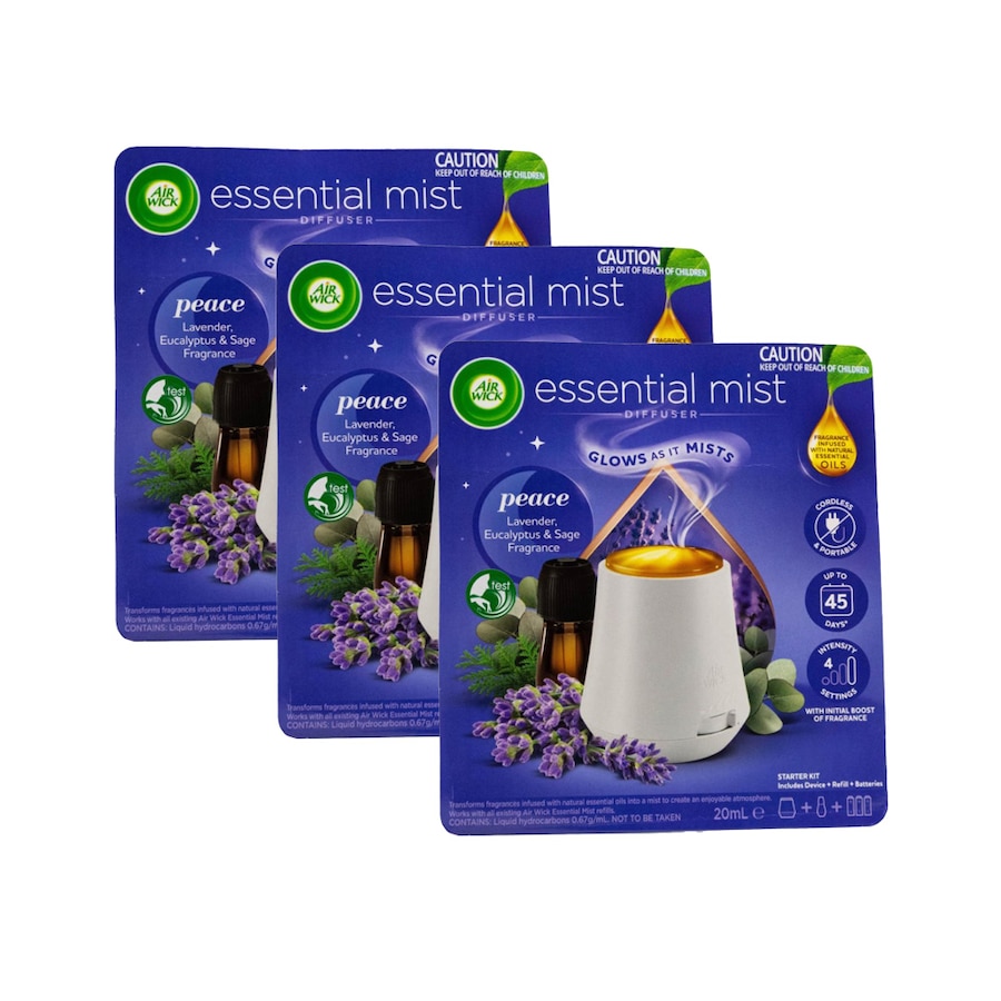3PK Air Wick Essential Mist Diffuser Fragrance Peace Lavender Eucalyptus & Sage