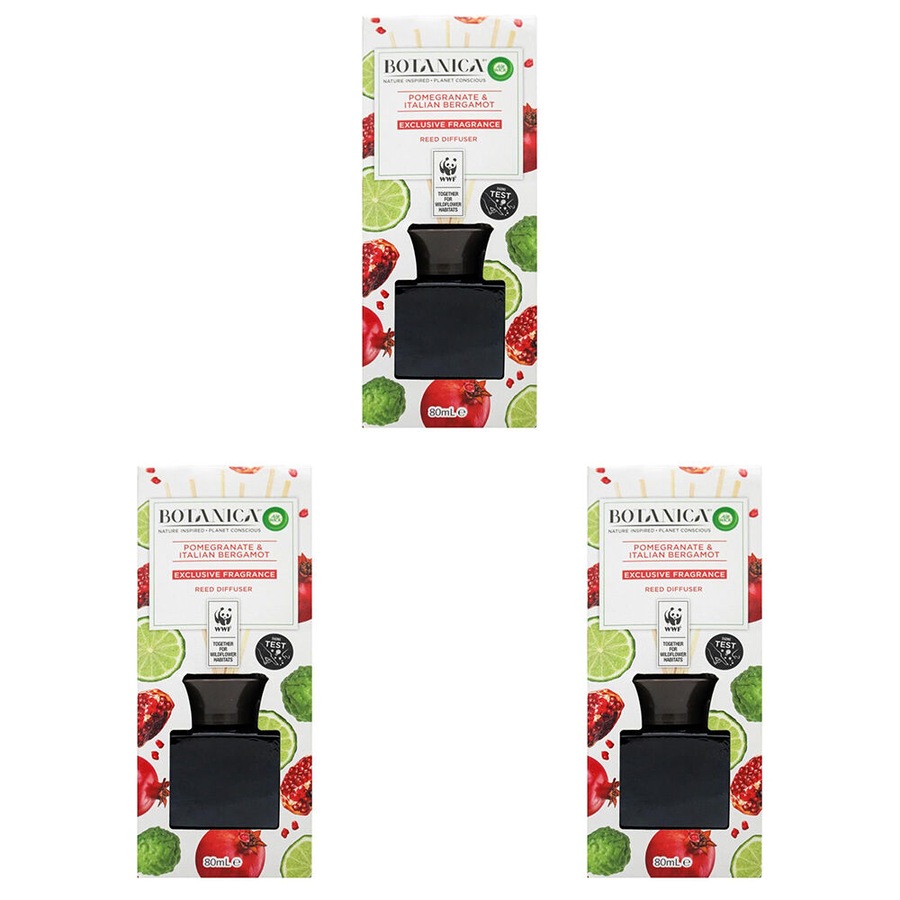 3PK Airwick Botanica Reed Diffuser 80ml Pomegranate & Italian Bergamot Scent