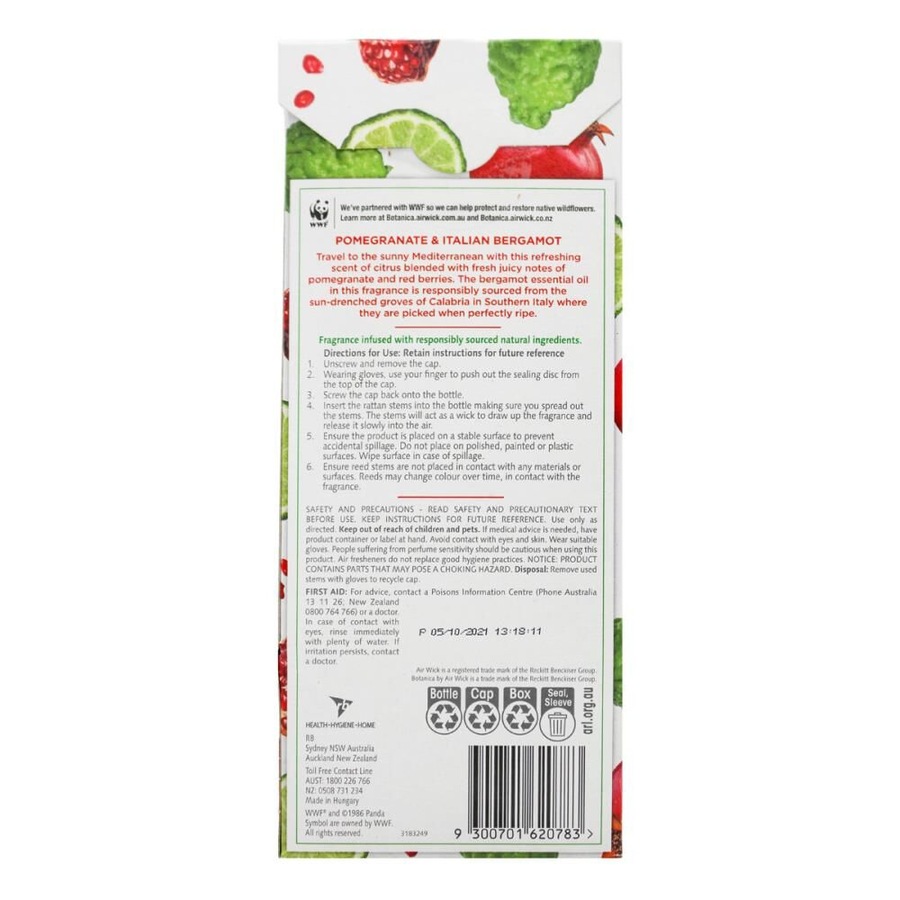 3PK Airwick Botanica Reed Diffuser 80ml Pomegranate & Italian Bergamot Scent