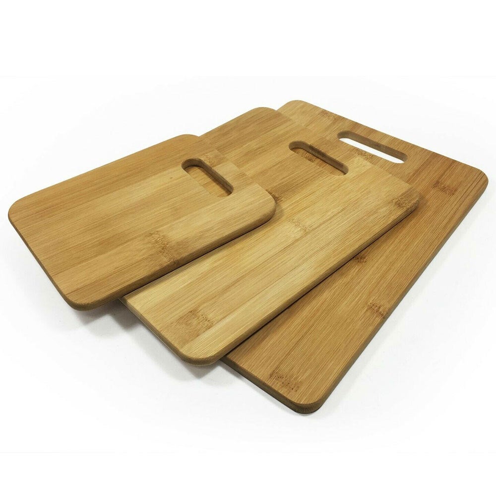 3PK Bamboo Chopping Cutting Boards Kitchen Wooden Serving Board Platter Brown