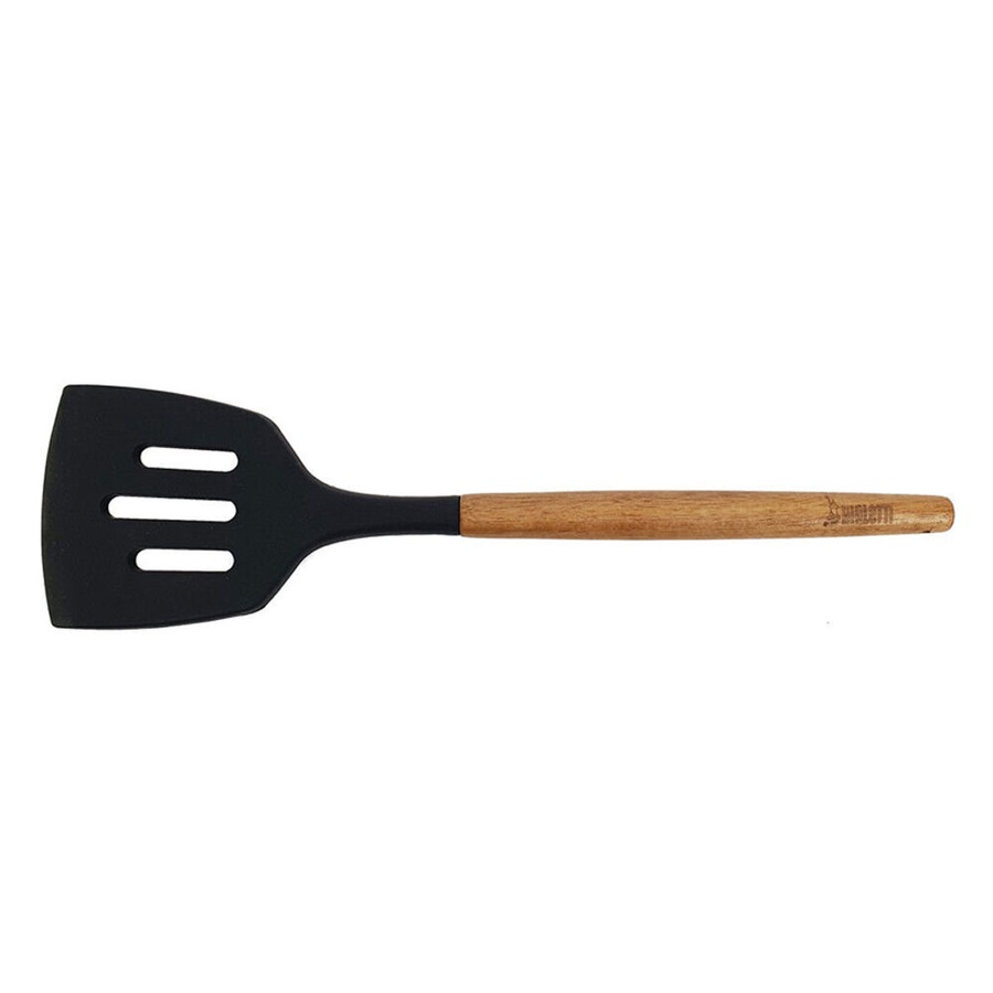 3PK Bialetti St. Clare Black Silicone Slotted Lifter Acacia Handle Cookware