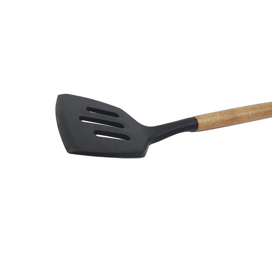 3PK Bialetti St. Clare Black Silicone Slotted Lifter Acacia Handle Cookware