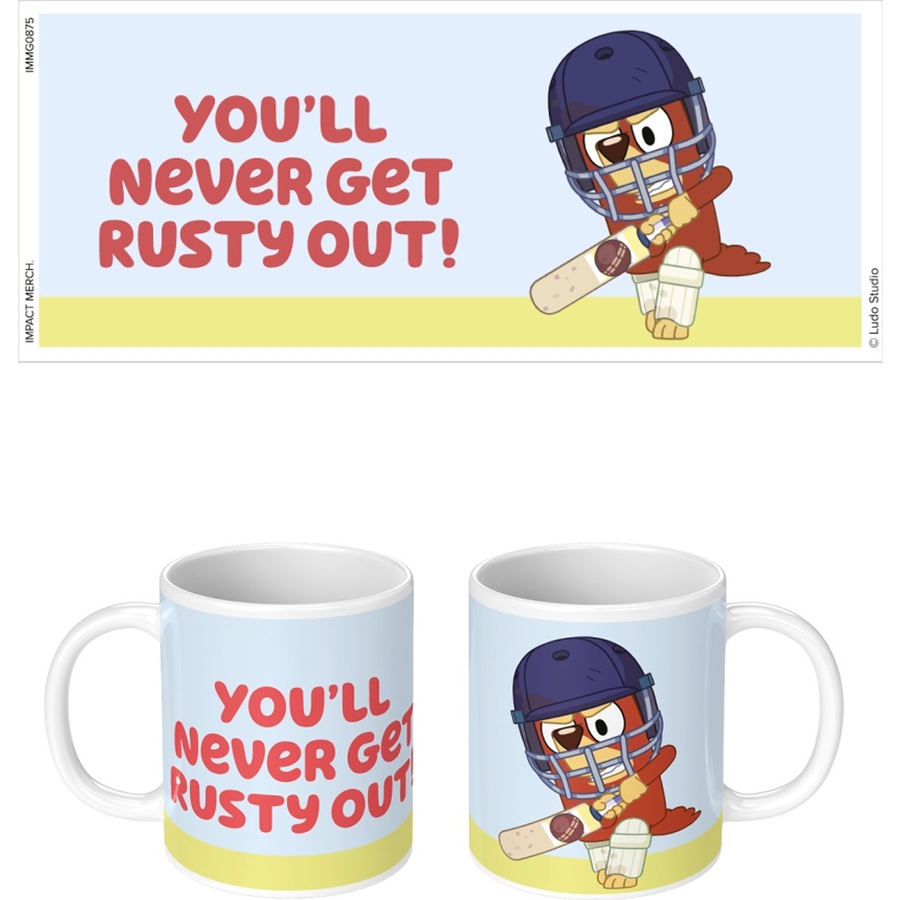 3PK Bluey You Will Never Get Rusty Out Ceramic Coffee Drinking Mug Blue & White