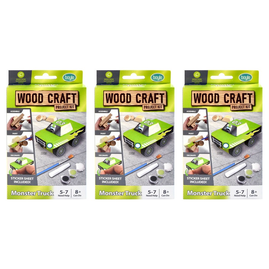 3PK Boyle Wood Craft Project Kit Monster Truck Kids/Children Build Activity 8y+