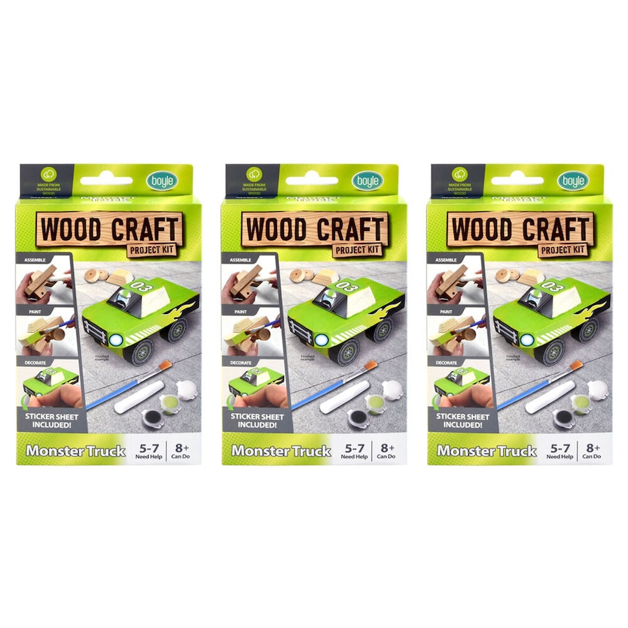3PK Boyle Wood Craft Project Kit Monster Truck Kids/Children Build Activity 8y+
