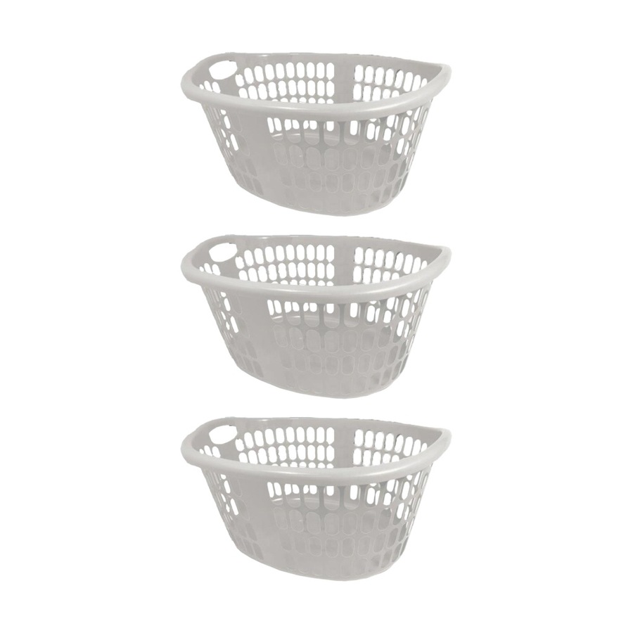 3PK Braz Plastic Lightweight Oval Laundry Basket W/ Handles Assorted