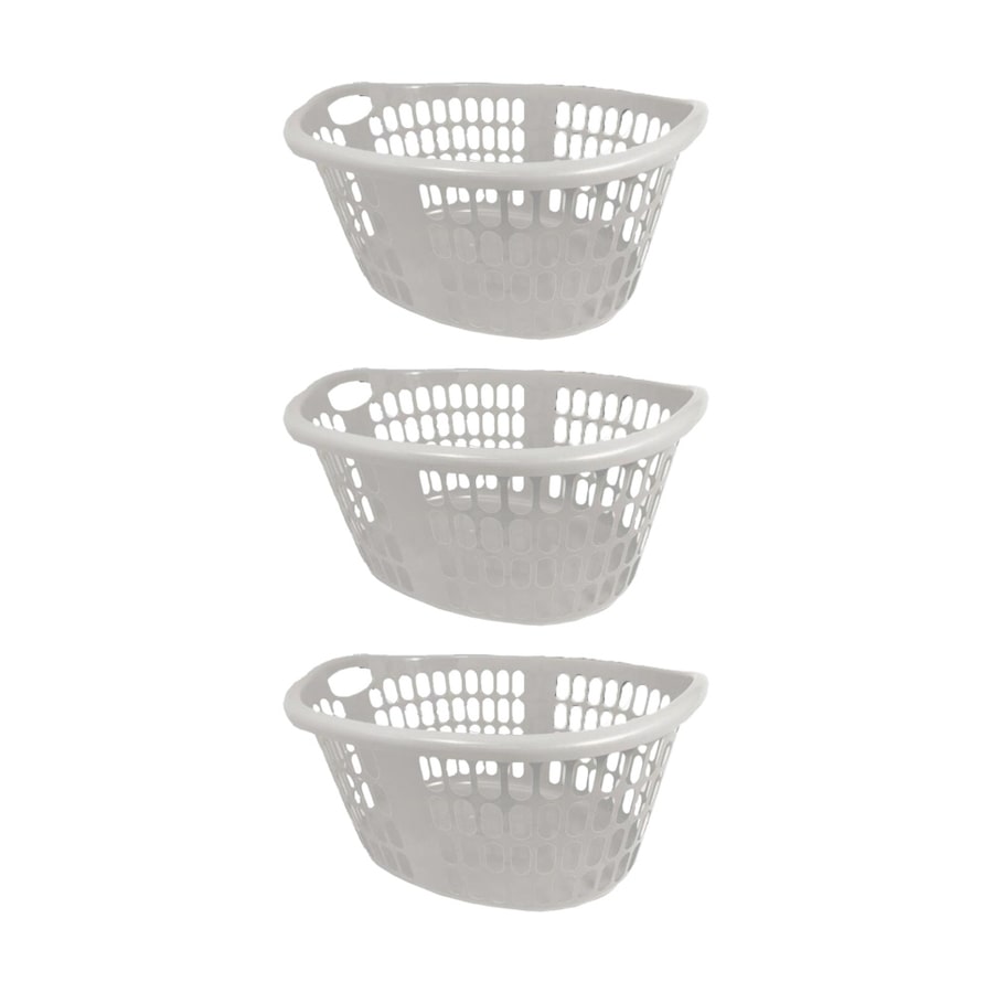 3PK Braz Plastic Lightweight Oval Laundry Basket W/ Handles Assorted