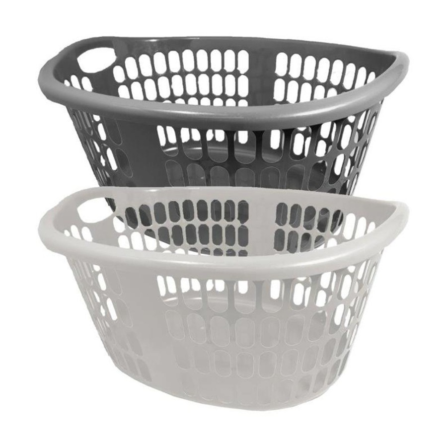 3PK Braz Plastic Lightweight Oval Laundry Basket W/ Handles Assorted