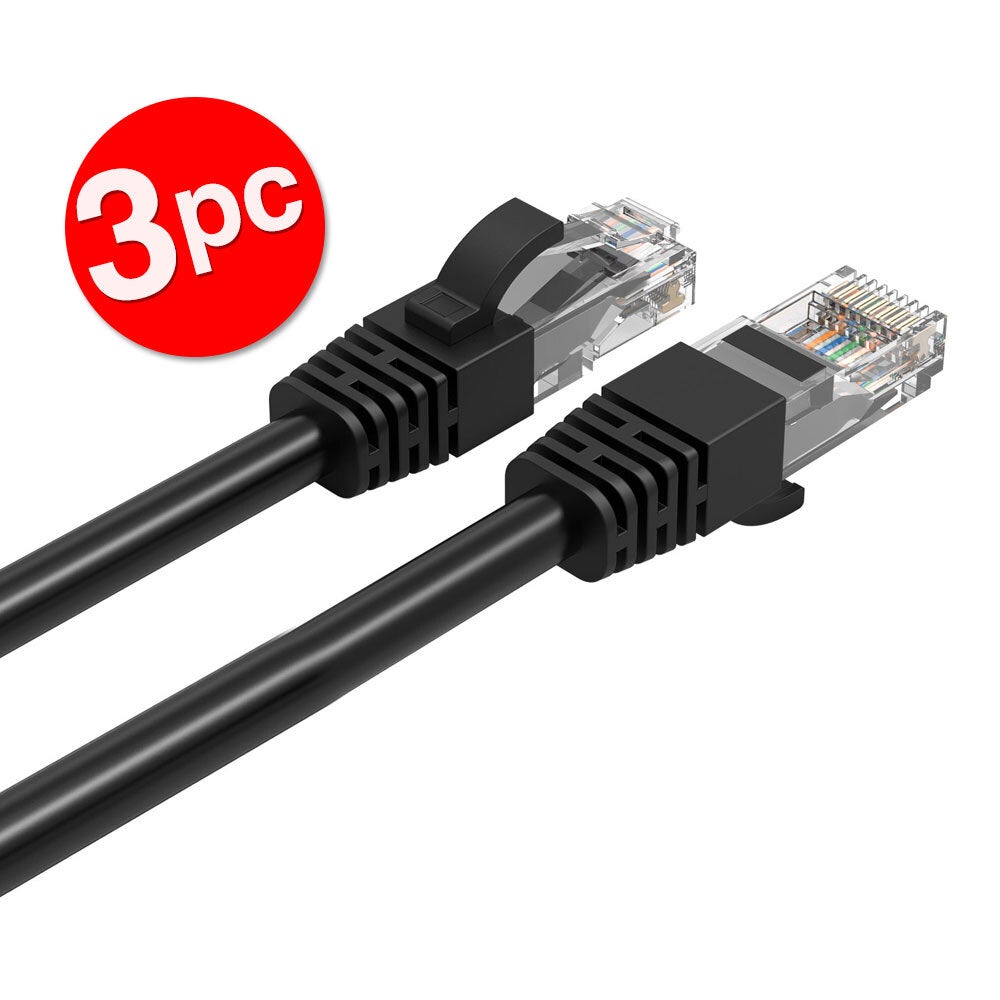 3PK Cruxtec 2m CAT6/RJ45 Network Lead Cable LAN Ethernet Internet Router Cord BK