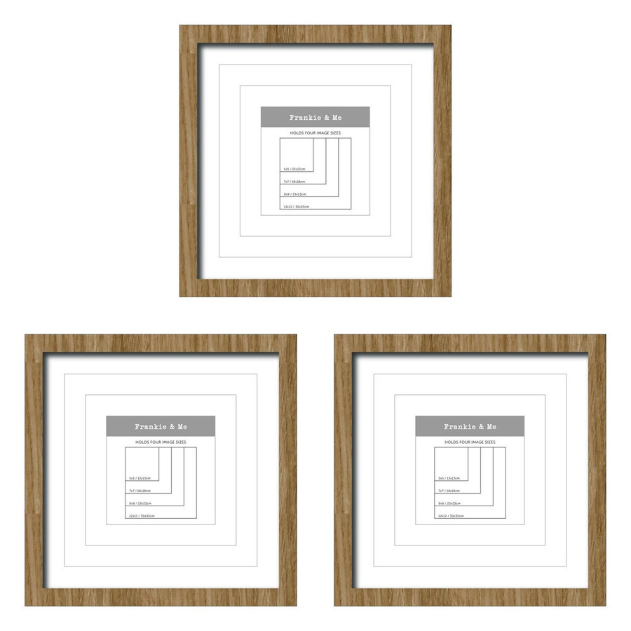3PK Frankie & Me Window Wooden Multi-Mat Square Photo Frame Decor 32.5cm Oak