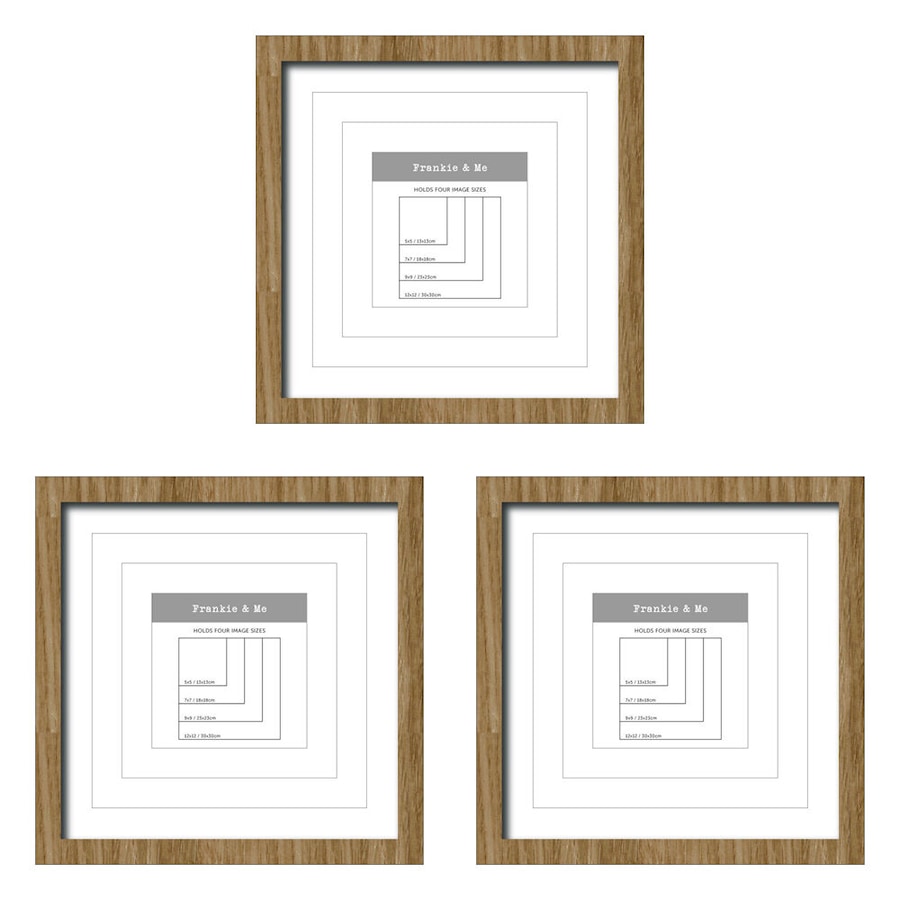 3PK Frankie & Me Window Wooden Multi-Mat Square Photo Frame Decor 32.5cm Oak