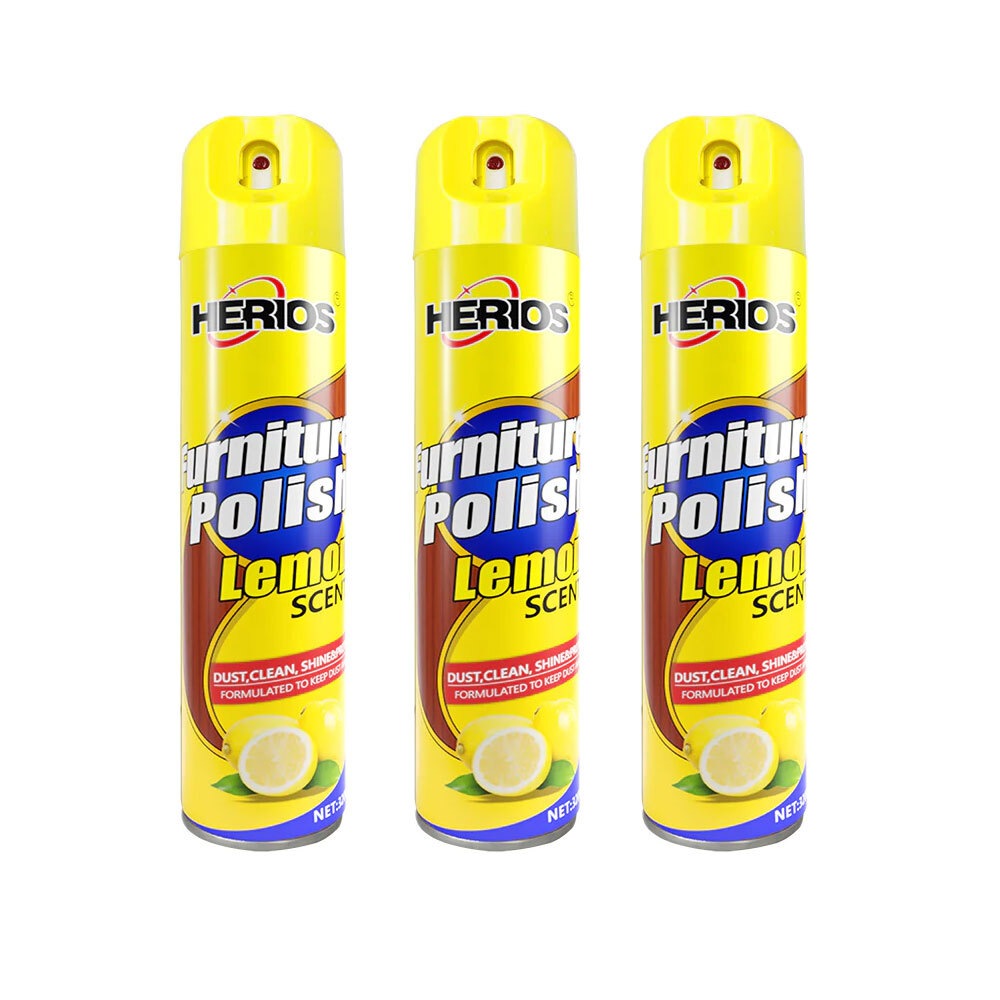 3PK Herios 320ml Furniture Polisher Desk/Chair Cleaner Shine/Protect Lemon Scent Australia