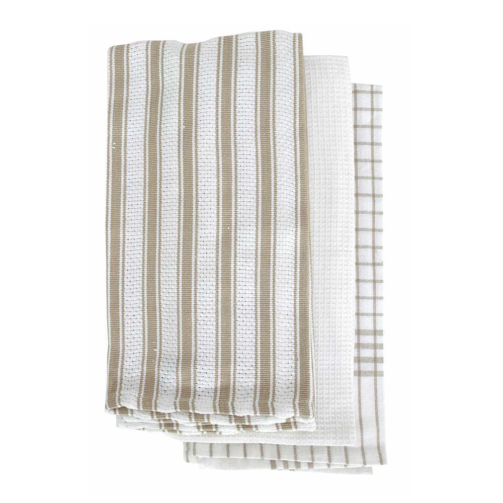 3PK J.Elliot 70cm Gardenia Tea Towels/Cloth Cotton TAU/WHT Kitchen Dish/Hand Dry