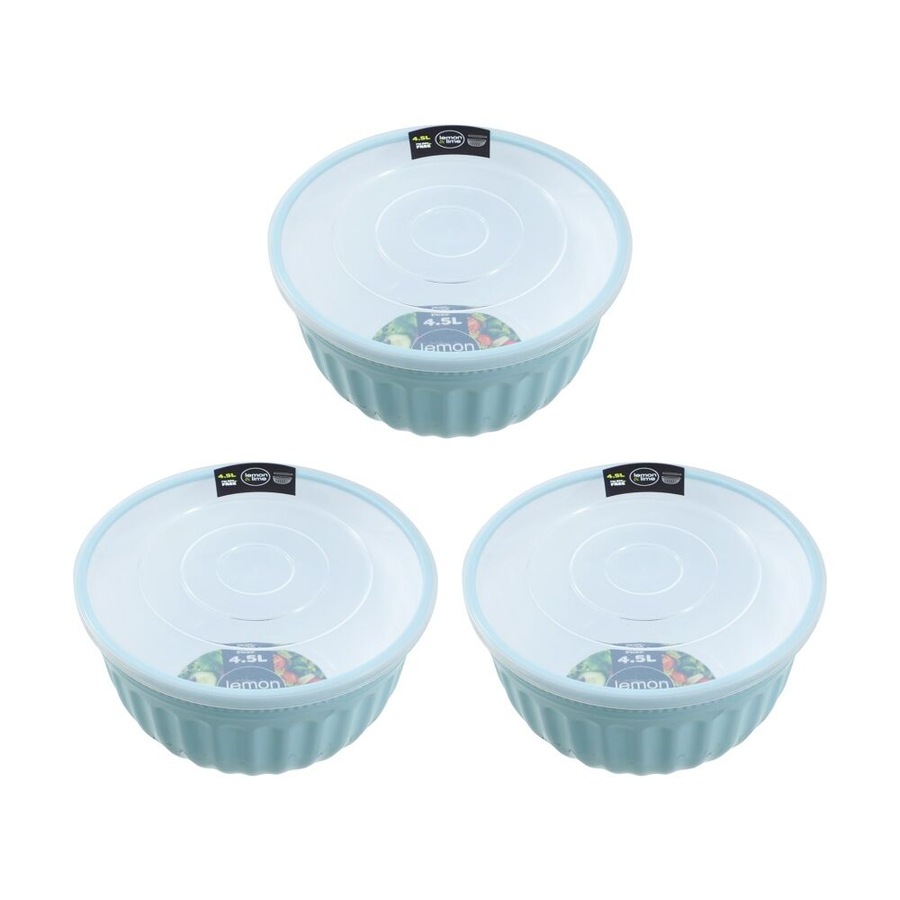 3PK Lemon and Lime Salad Bowl Lidded 4.5L Food Safe Kitchenware Assorted