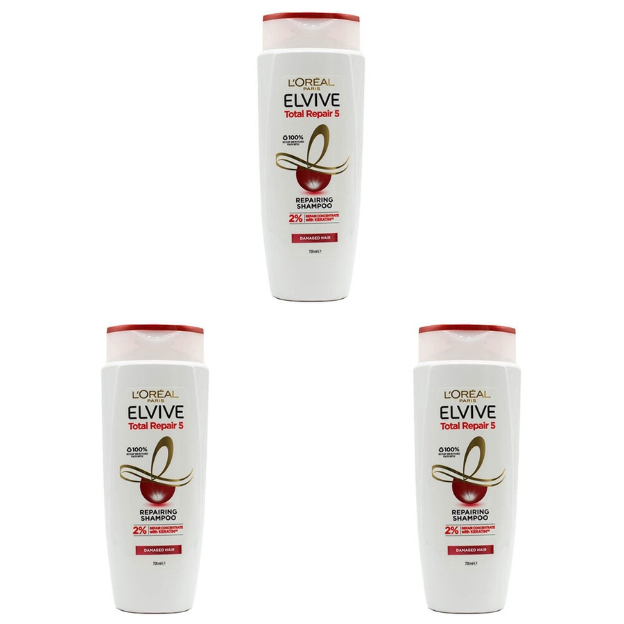 3PK Loreal 700ml Hair Shampoo Repairing Total Repair 5 for Damaged Hair