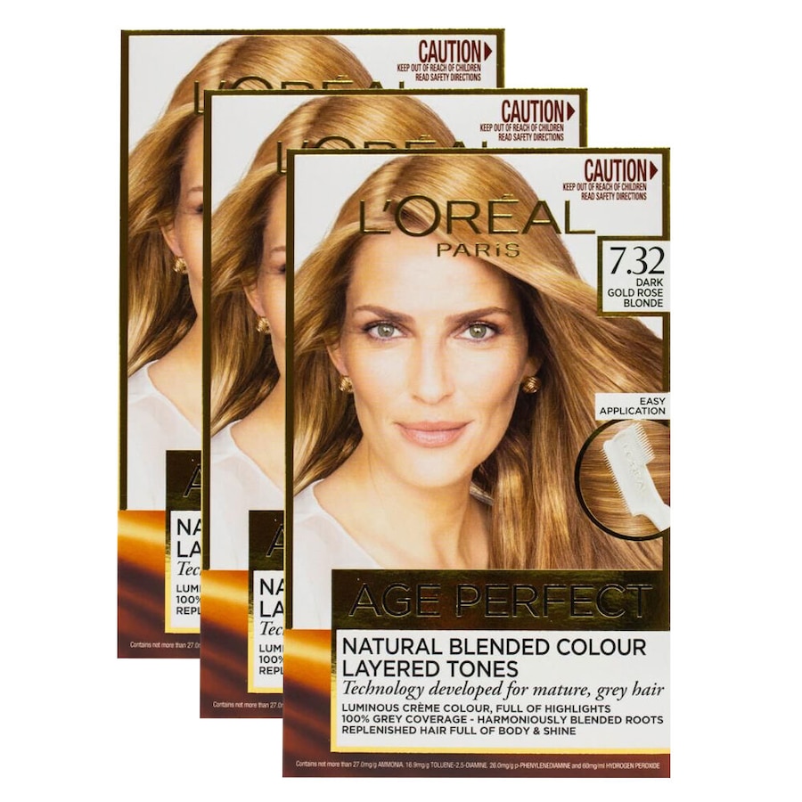 3PK Loreal Age Perfect Hair Colour 7.32 Dark Gold Rose Blonde Dye Grey Coverage