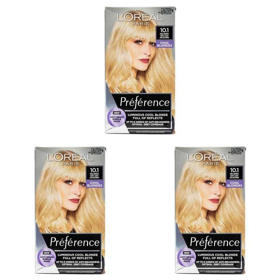 3PK Loreal Preference Permanent Hair Colour 10.1 Helsinki Very Light Ash Blonde