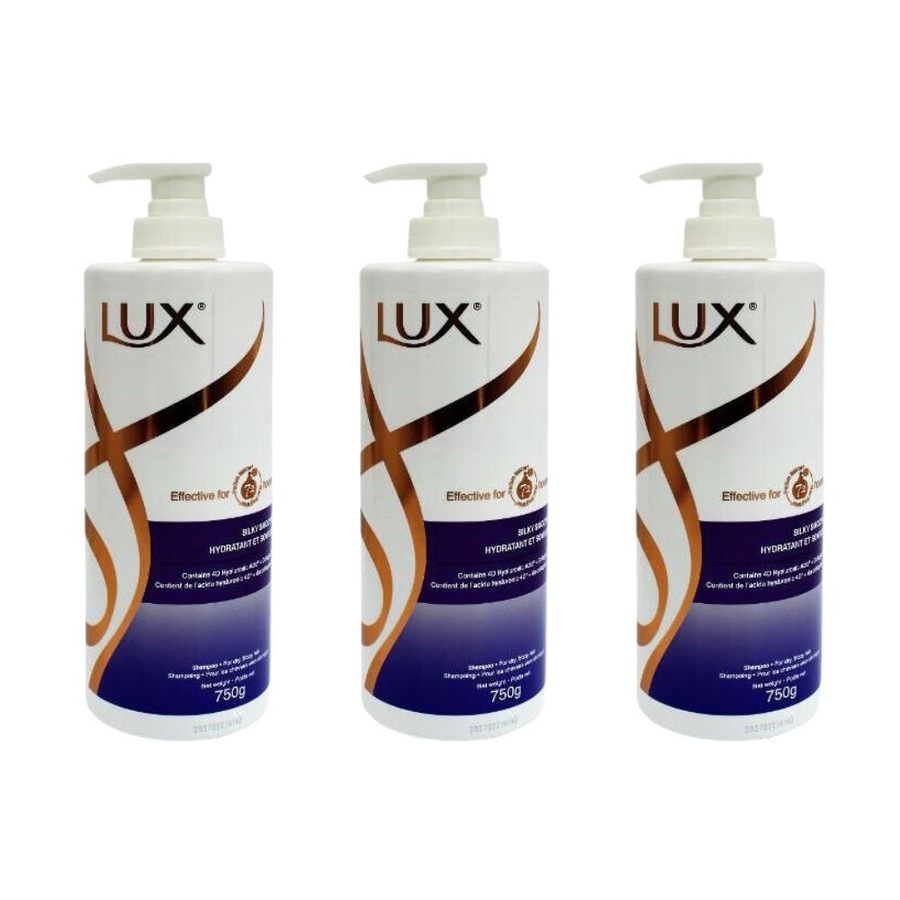 3PK Lux Silky Smooth Shampoo Bottle Pump 750ml Nourishing Care Dry & Frizzy Hair