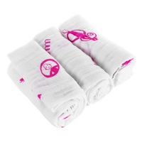 3PK Matchstick Monkey 70cm Organic Cotton Muslin Baby/Infant Child Blanket Pink