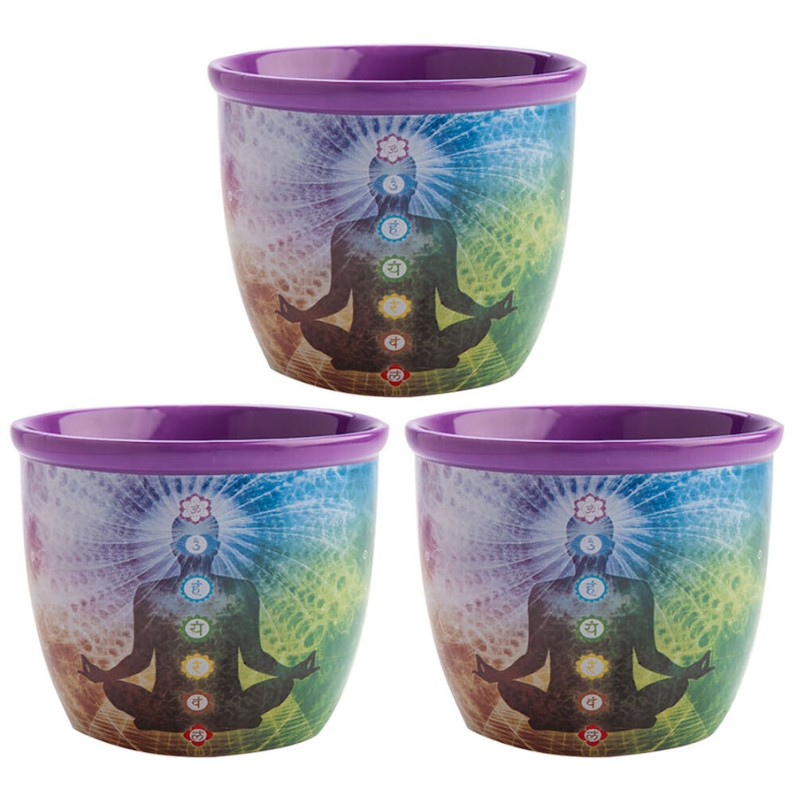 3PK MDI Smudge Bowl Sage/Incense Burner Ceramic Chakra 12.5x10.5cm Purple