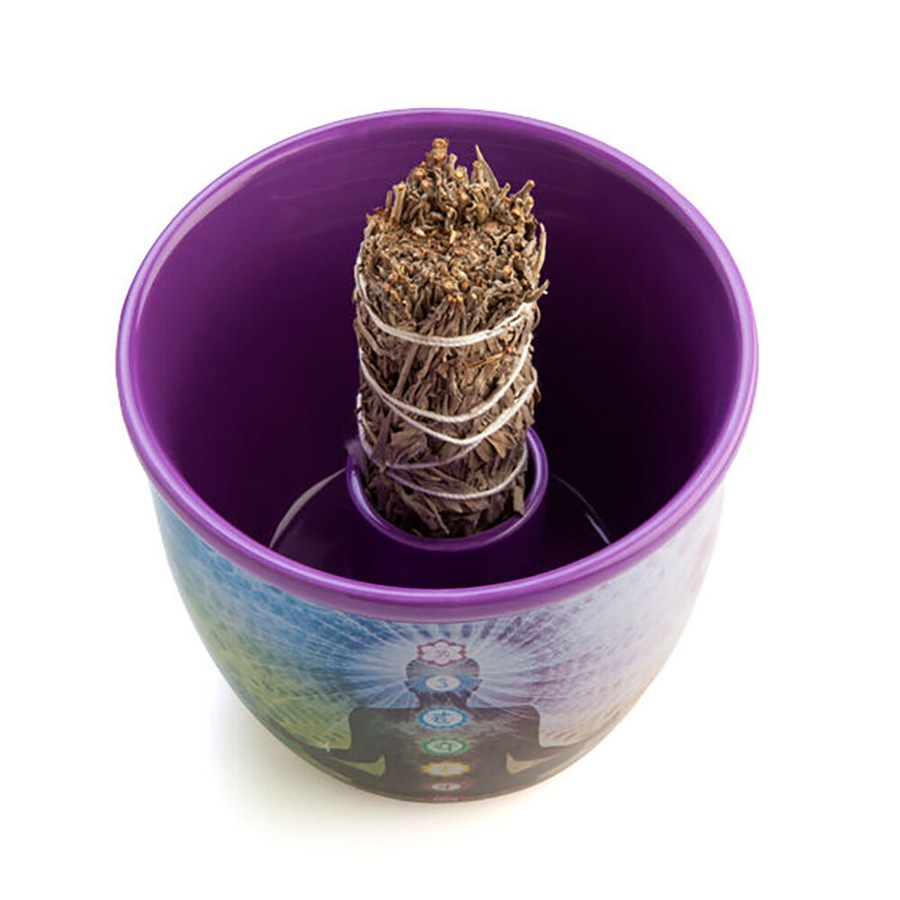 3PK MDI Smudge Bowl Sage/Incense Burner Ceramic Chakra 12.5x10.5cm Purple