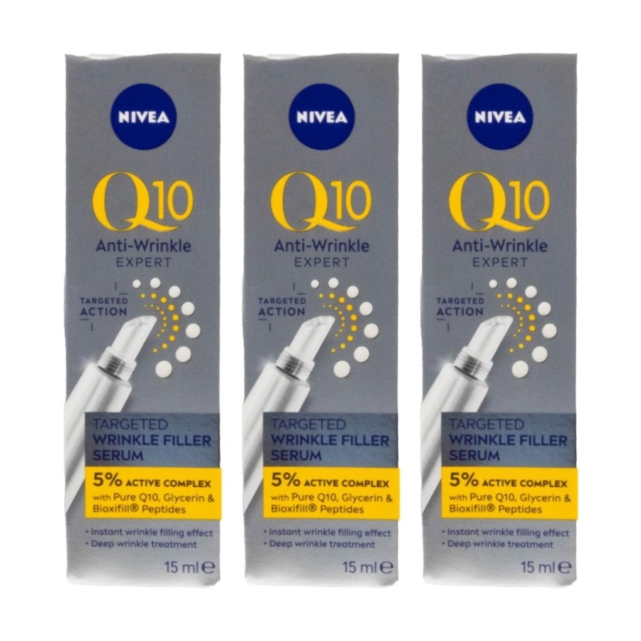 3PK Nivea Anti Ageing Instant Smoothing Wrinkle Filler Serum 15ml Q10