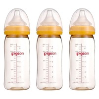 3PK Pigeon Soft Touch M Y Cut 240ml Baby Feeding Bottle Silicone Teat 3m+ Clear