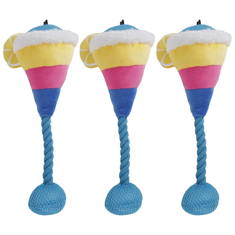 3PK Pro Pet Care Cocktail Glass Dog Toy With Squeaker 28cm Assorted
