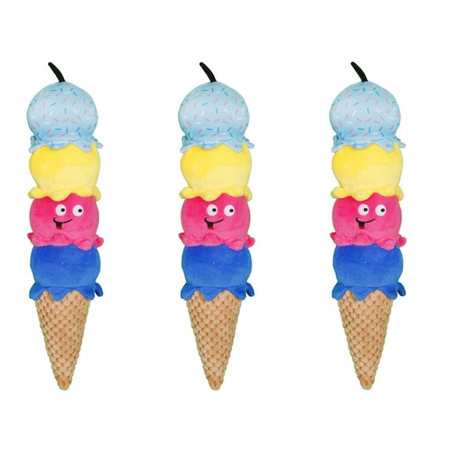 3PK Pro Pet Care Ice Cream Cone Plush Dog Toy Detachable Squeaky Scoops Assorted