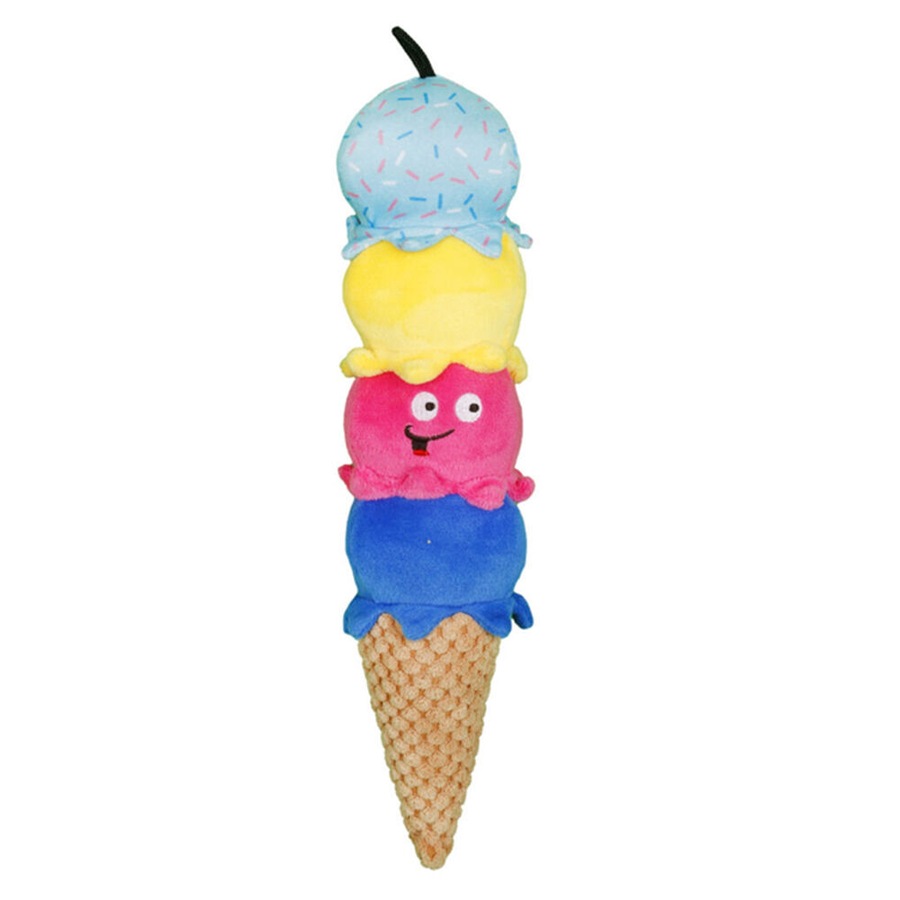3PK Pro Pet Care Ice Cream Cone Plush Dog Toy Detachable Squeaky Scoops Assorted