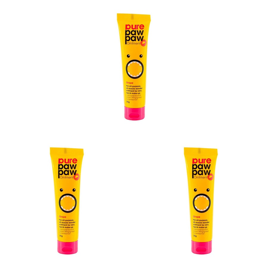 3PK Pure Paw Paw Ointment 25g Multi Purpose Dry Skin Ointment Lip Balm Grape
