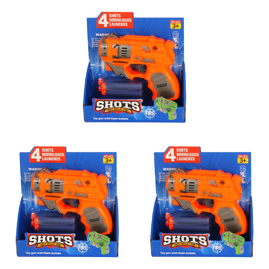 3PK Razoo Shots Toy Gun With Foam Soft Bullets 3Y+ 17x16cm Assorted
