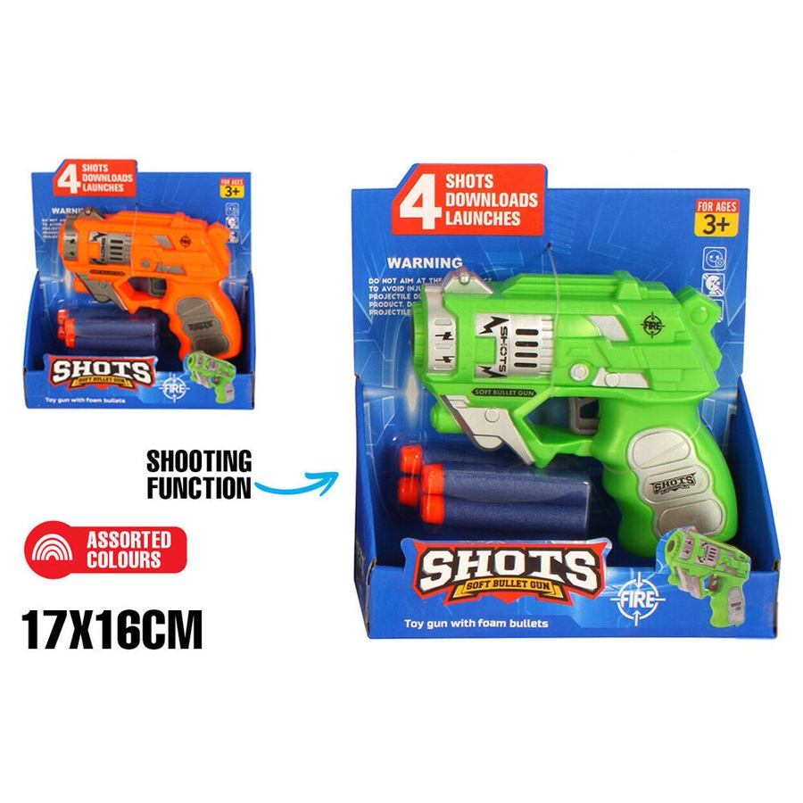 3PK Razoo Shots Toy Gun With Foam Soft Bullets 3Y+ 17x16cm Assorted