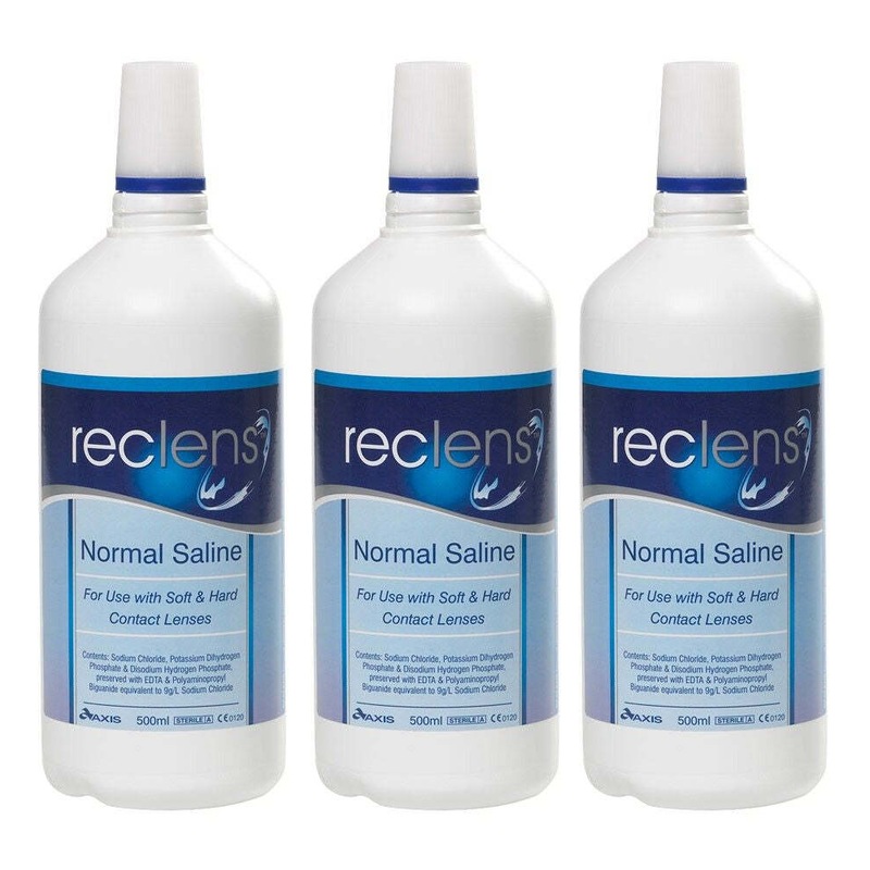3PK Reclens 500ml Normal Saline Sterile MultiPurpose Solution Care For Contacts MyDeal