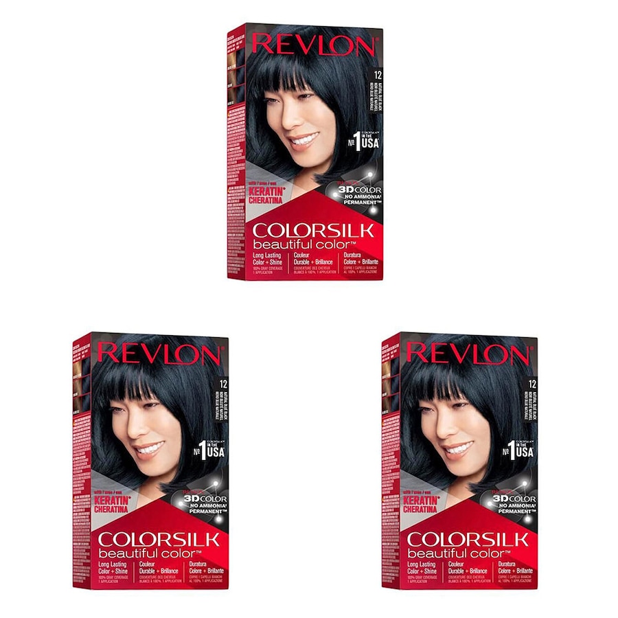 3PK Revlon ColorSilk Permanent Hair Dye Ammonia-Free 12 Natural Blue Black