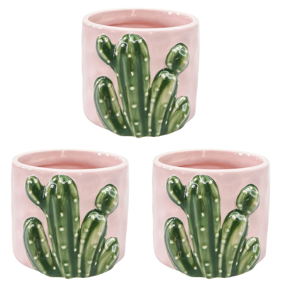 3PK Urban Ceramic Cactus Outdoor Garden Planter Pot 9x10cm Pink/Green